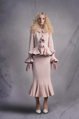 jacket featuring wavy panels at the hem and sleeves with hand made lilies