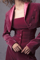 raspberry velvet suit set with crop top for women