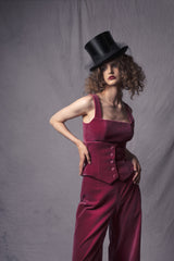 raspberry pink buttoned velvet corset