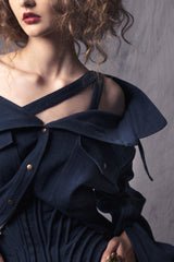 oversized denim shirt with straps to slide down exposing the shoulders