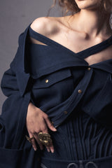 denim skirt with an integrated corset design