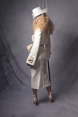 couture women suit set , crop jacket and pencil skirt with slits