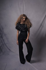 silk velvet crop top with velvet roses handcrafted