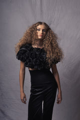 silk velvet crop top with velvet roses handcrafted for girls