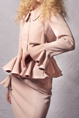 jacket featuring wavy panels at the hem and sleeves with hand made lilies
