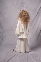 Flowing white silk palazzo trousers for girls