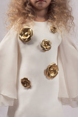 mini dress adorned with handcrafted metal flowers