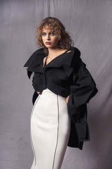 white pencil skirt with oversized shirt