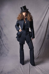 Dark denim set with cropped denim jacket
