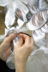 SILVER LEATHER AND ORGANZA AVANT-GARDE DRESS