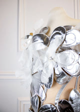 SILVER LEATHER AND ORGANZA AVANT-GARDE DRESS