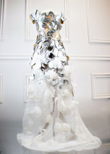 SILVER LEATHER AND ORGANZA AVANT-GARDE DRESS