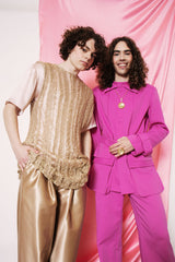 Light 100 % silk T shirt with a unique hand knitted top layer.