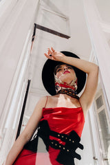 Queen of Gems Scarlet Red Silk Bias Cut Long Nightgown