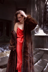 Queen of Gems Scarlet Red Silk Bias Cut Long Nightgown