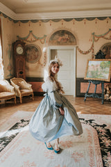 couture for kids light blue midi silk dress with bishop sleeves