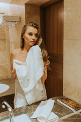 Coco Pearl White Linen and Amber Thread Embroidered Towel