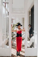 Queen of Gems Scarlet Red Silk Bias Cut Long Nightgown