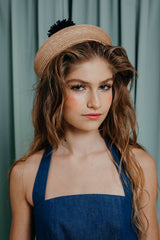 Luxury clothing for girls Bold cropped denim top with clean trapeze neckline. Button fastening in the back.