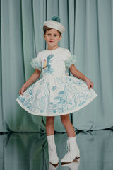 couture for kids hand-painted and embroidered cotton statement dress with silk lining. Interactive design: comes with textile markers for creative and individual colouring.