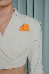 couture clothing Playful cropped blazer with joyful splashes of colour hand-painted by Anna Kustikova.
