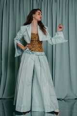 Aquamarine cropped blazer in fine silk taffeta