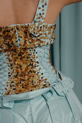Cropped corset statement top with amber embroidery