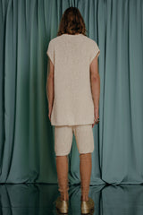 couture clothing soft hand-knitted shorts with glass pearl detailing.