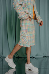 couture for teens Nuanced pastel straight leg Bermuda shorts with side pockets in classic summer tweed