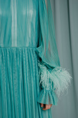 Luxury clothing for girls crystal detailing and natural ostrich feather trim