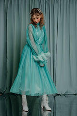 couture clothing for kids Spectacular pleated tulle midi dress with a high neckline