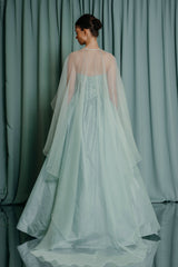 couture for kids Sheer silk organza cape with a crystal button fastening.  An absolute delicate mist of fresh air