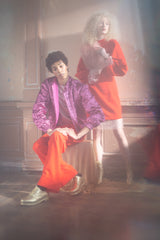 Glamorous glittery pink bomber jacket with wool lining for that irresistibly elegant yet playful look.