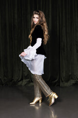 Straight cut golden solstiss lace trousers