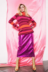 Statement shiny genuine leather pencil midi skirt in hot pinkStatement shiny genuine leather pencil midi skirt in hot pink