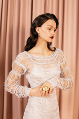 Luxurious hand knitted ankle length dress with low cut back