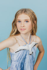 Elegantly soft, sea goddess silk gown adorned with a beautiful hand-embroidered seagull in the front.