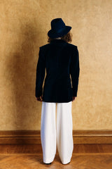 Melange velvet single-breasted jacket with coated velvet buttons.