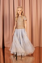Luxurious pale blue ball gown with hand braided upper part