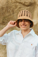 Handcrafted unisex crochet raffia bucket hat.