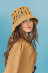 Handcrafted unisex crochet raffia bucket hat.