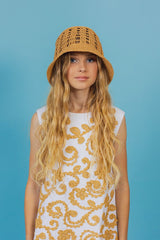 Handcrafted unisex crochet raffia bucket hat.