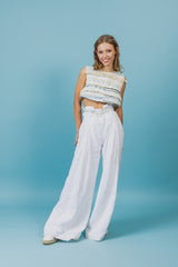 Lightweight, relaxed-fit wide-leg linen trousers with an adjustable linen belt.