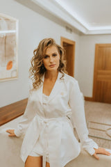 EMPRESS MARIA PEARL WHITE SILK JACKET WITH BELT