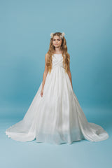 Magnificent soft white empire-style ball gown.