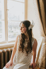 Shimmering creamy crystal embroidered blouse with soft organza and silk lining.