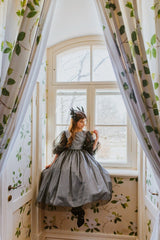 Imperial silk black swan maxi dress.