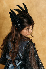 Imperial silk black swan maxi dress.