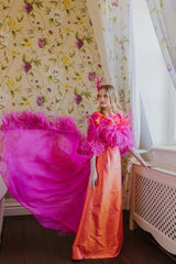 Exquisite cadmium taffeta empire gown.