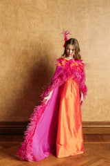 Exquisite cadmium taffeta empire gown.